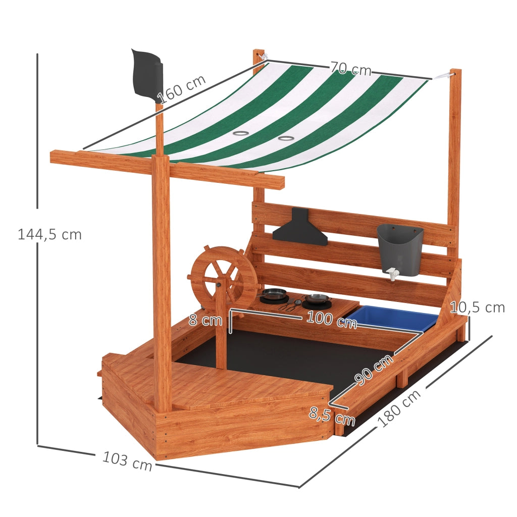 Sabbiera Nave Pirata con Tettuccio e Set Cucina ¨C Xylo ¨C Legno Massello Verde 180x103x144.5cm