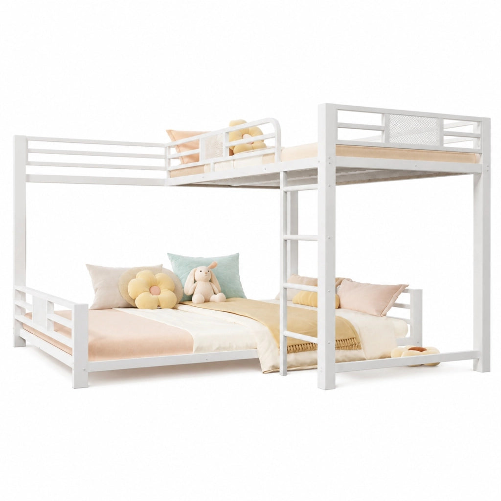 Letto a castello angolare in metallo 90x200/140x200 bianco