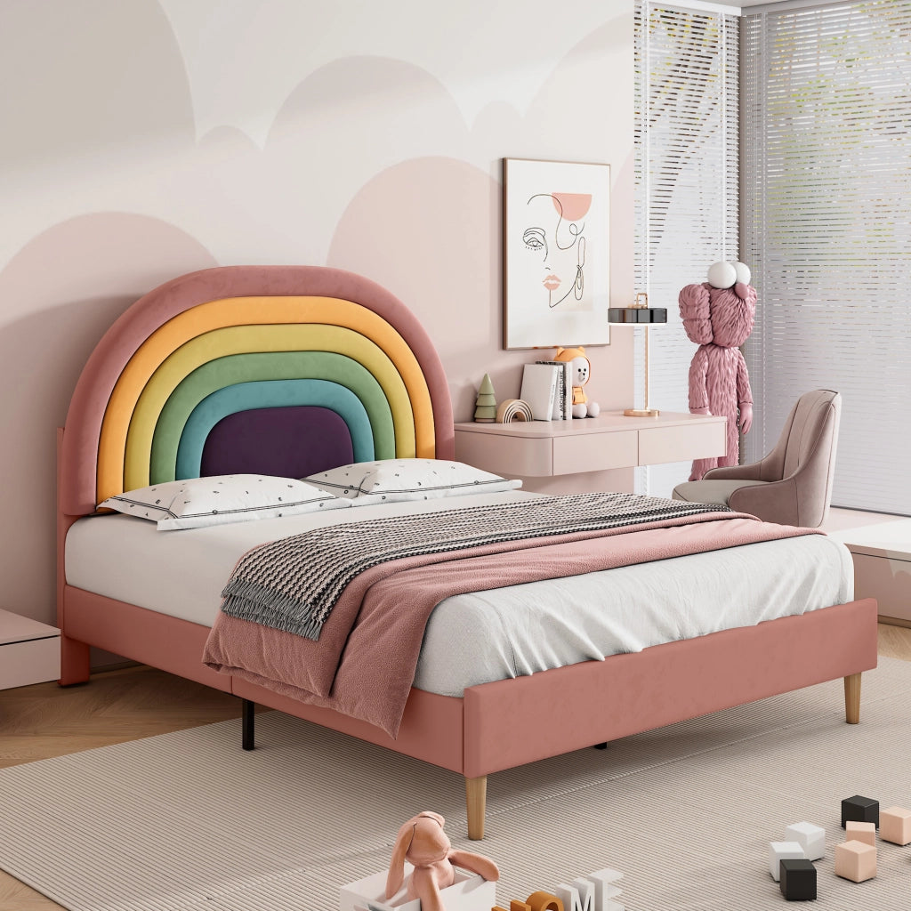 LETTO imbottito 140x200 cm in velluto rosa con testiera regolabile