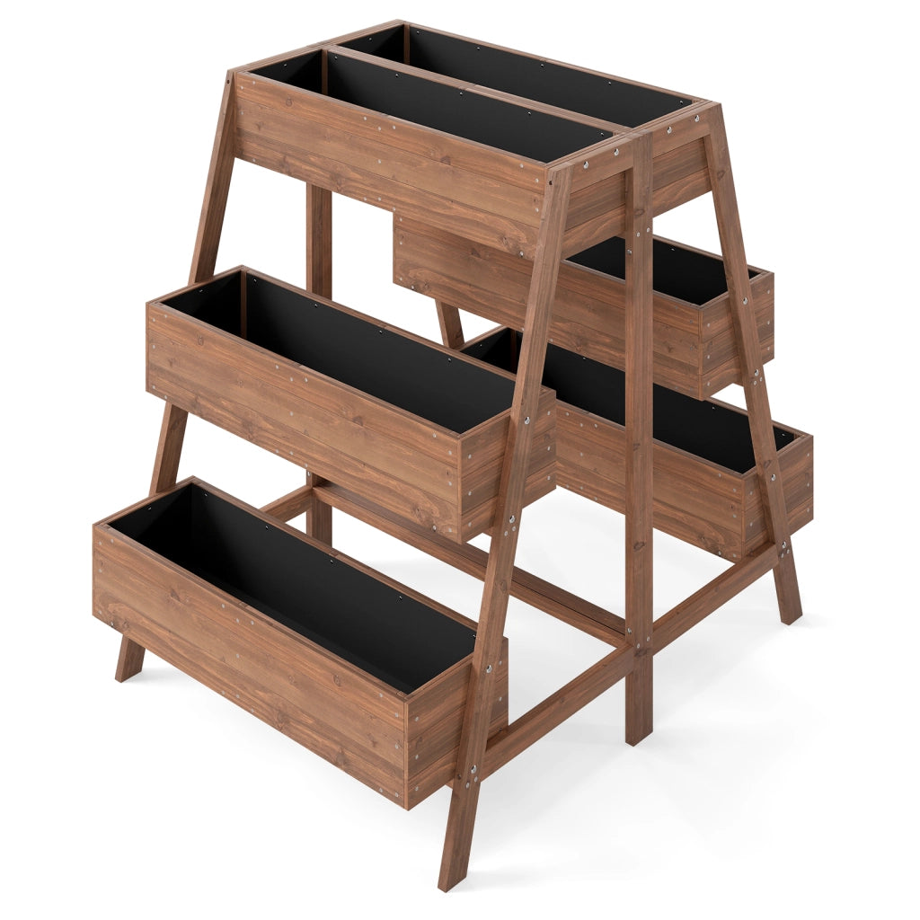 Orto rialzato a più livelli in legno rivestito per interno ed esterno giardino patio balcone-Supporto per piante contenitore scaffale per serre Caffè