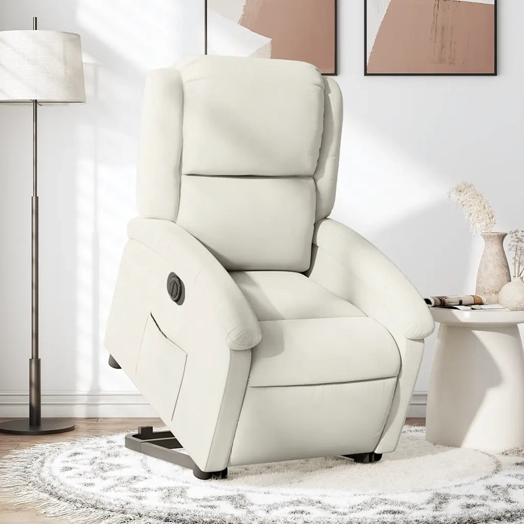 Poltrona Alzapersona Reclinabile Elettrica Crema in Velluto 3204331