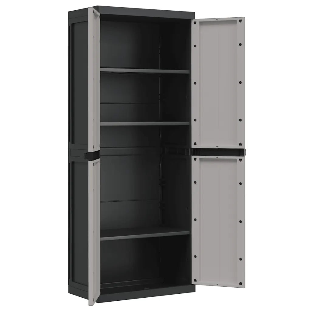 Armadietto da esterno compatto e chiudibile a chiave per attrezzi da giardino 65 x 37 x 165 cm in PP grigio 02_0047411