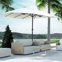 Ombrellone da Giardino XXL 4,6L x 2,7l x 2,4H cm con Base a Croce, Apertura e Chiusura con Manovella, Acciaio e Poliestere ad Alta Densità, Beige