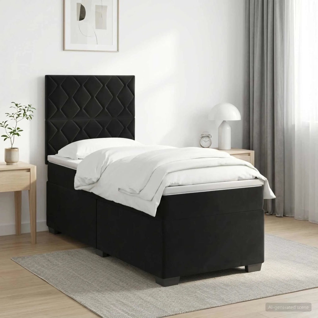 Letto box spring con materasso Nero 90 x 200 cm Velluto 3453574