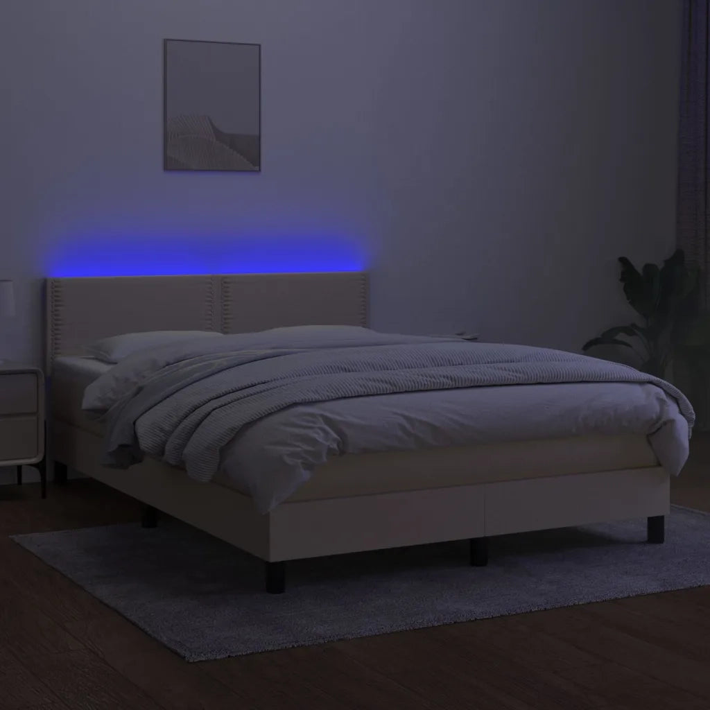 Letto a Molle con Materasso e LED Crema 140x190 cm in Tessuto 3133074