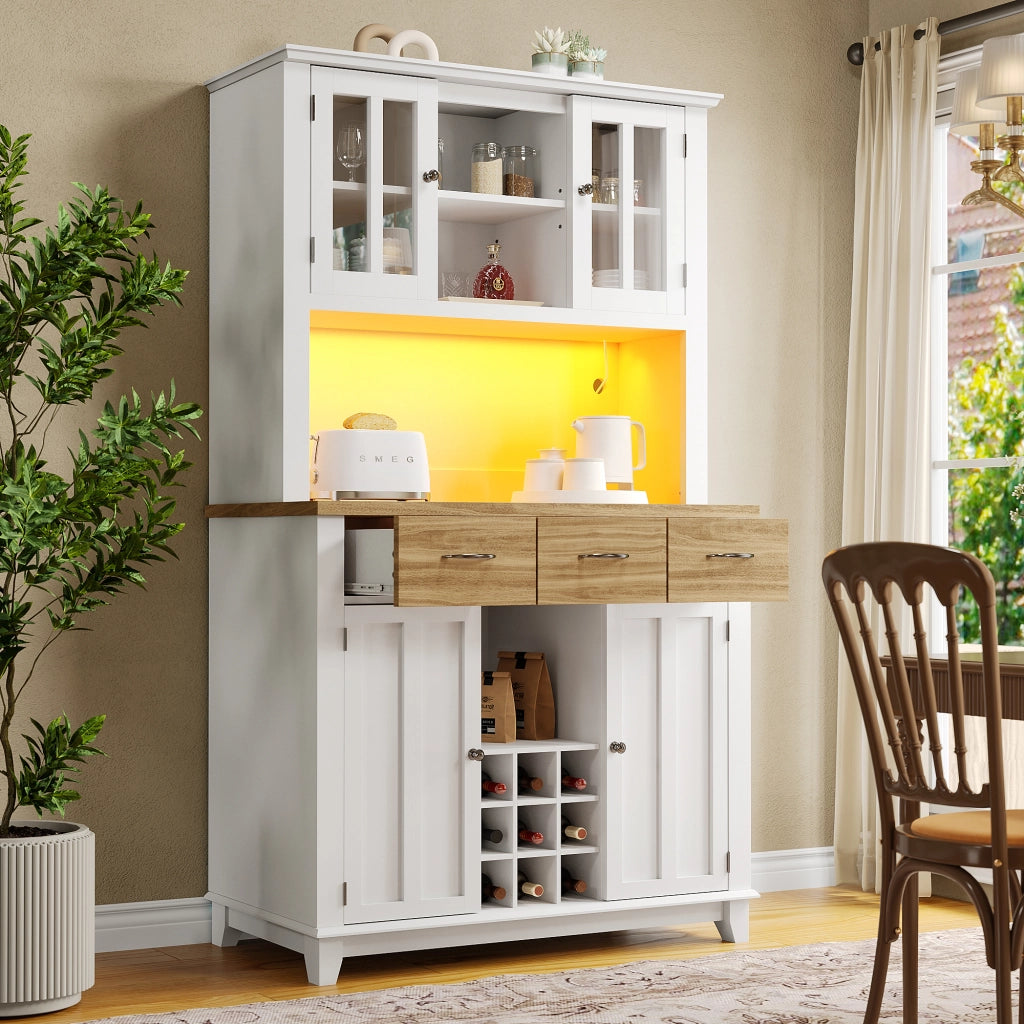 Buffet da Cucina con LED e Ripiani Regolabili ¨C Xylo ¨C Rovere, 106x40x179.5
