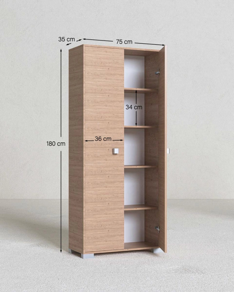 Armadio multiuso Clara 2 ante - Mobile contenitore dispensa salvaspazio - Colore virginia - 5 ripiani interni - 75x180x35 cm_