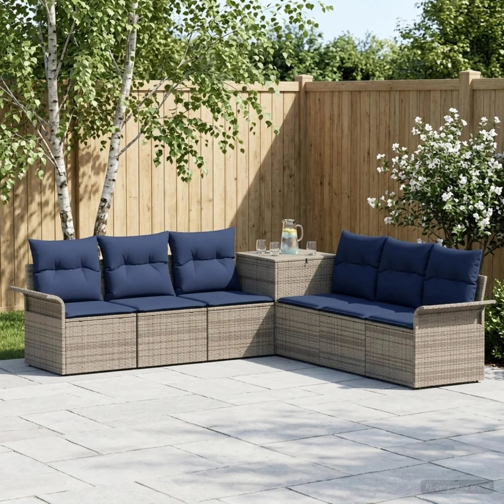 Set di divani 7 pz Grigio e Blu Navy Rattan sintetico e Acciaio 3448665