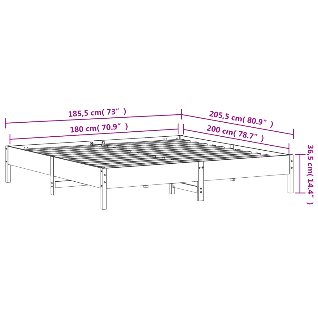 Letto senza Materasso-Struttura Letto Bianco 180x200 cm Legno Massello di Pino 468434