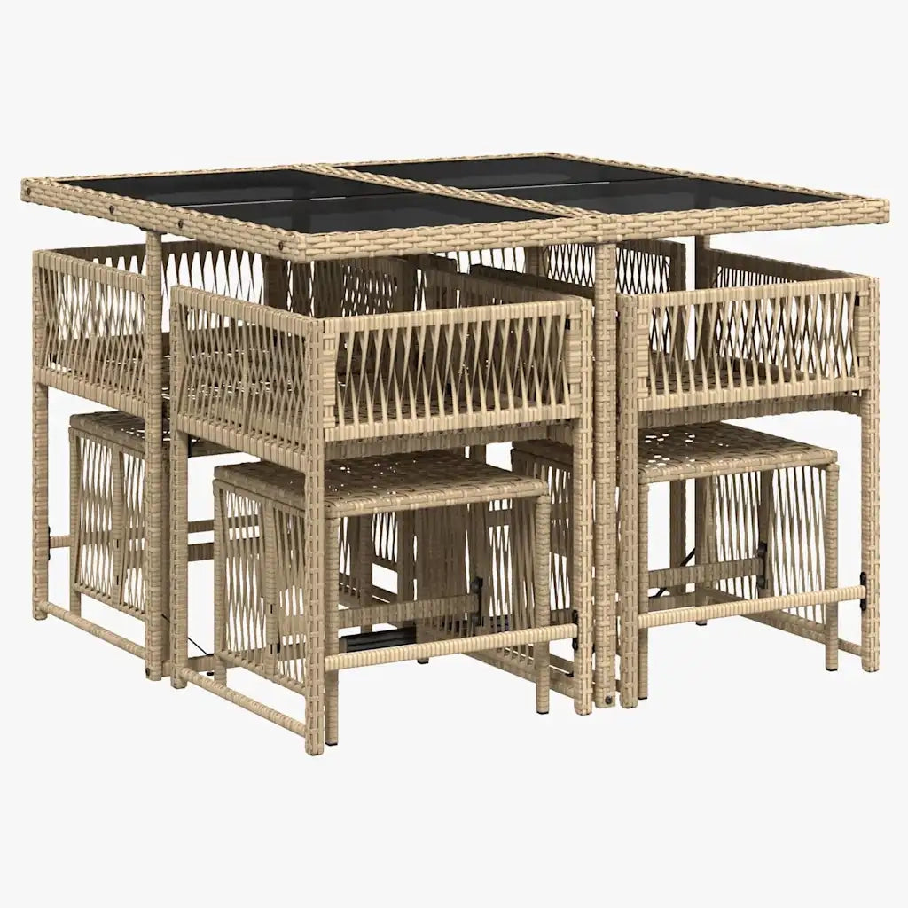 Set da Pranzo da Giardino 9 pz | Set Salotto da Giardino con Cuscini Beige in Polyrattan