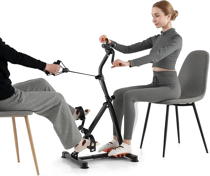 Cyclette a Pedali, Macchina per il Fitness per Mani, Braccia, Gambe e Ginocchia con Massaggio e Monitor LCD, Altezza e Lunghezza Regolabili