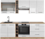 Cucina componibile Fame-Line, Bianco lucido/oro power oak, 235 cm senza piano di lavoro, per l'espansione personalizzata con moduli compatibili