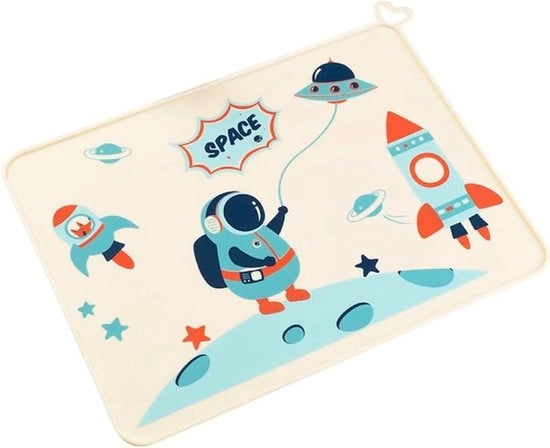Tavola per bambini, sottopiatto, sottopiatto in silicone, sottopiatto antiscivolo per tavolo in spazio, motivi spaziali (beige)