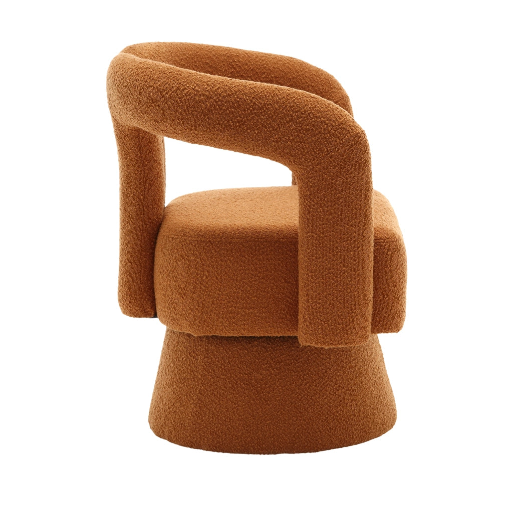 OKWISH Poltrona Girevole a 360 Gradi, Schienale e Braccioli Arrotondati, Seduta Imbottita Ampia, Bouclé, Arancione