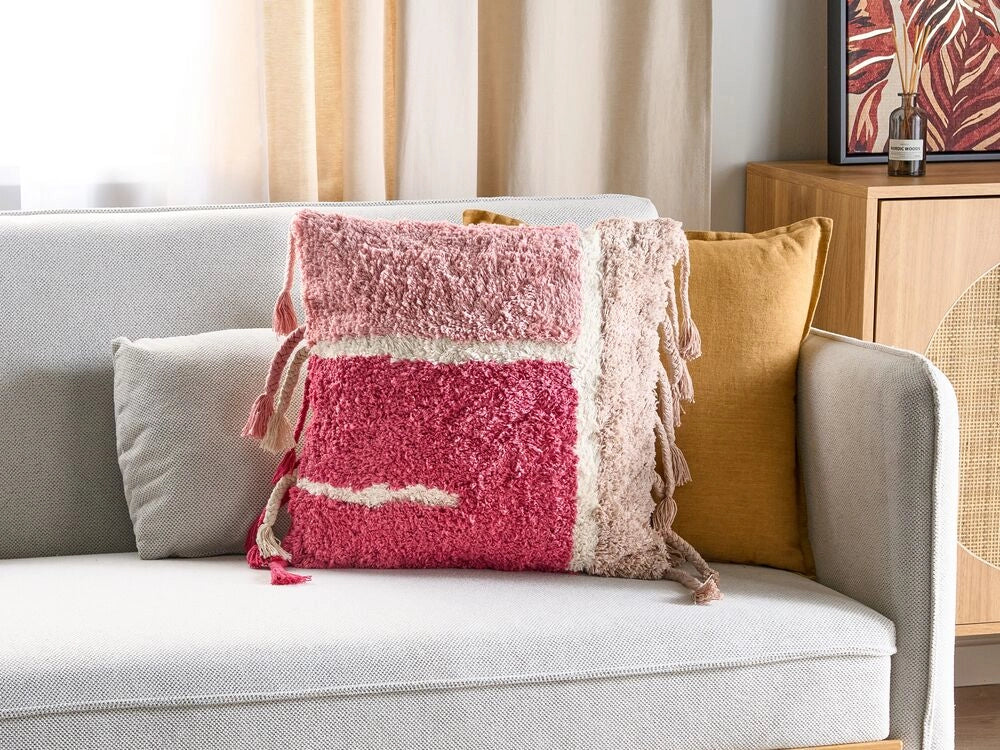 Cuscino decorativo in cotone con frange in stile bohémien 45 x 45 cm Accessori decorativi rosa