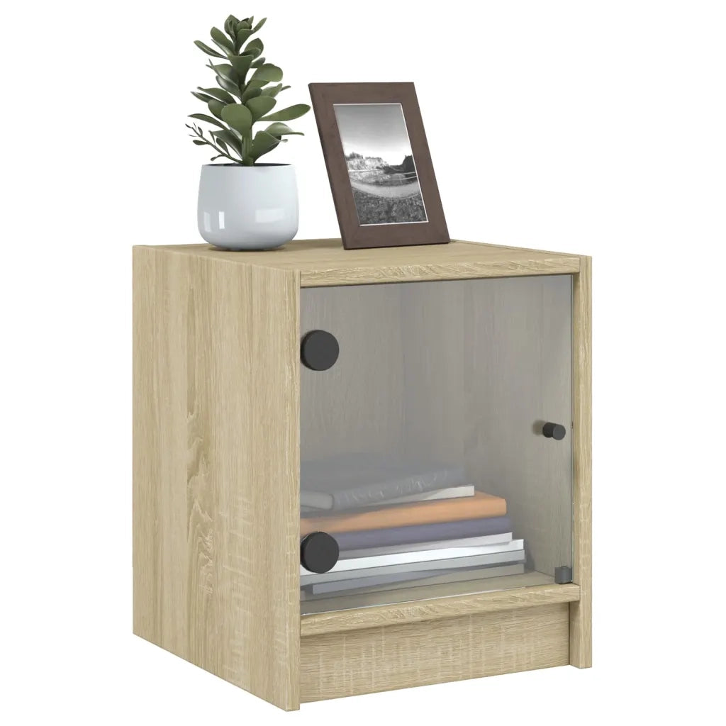 Comodini con Ante in Vetro 2pz Rovere Sonoma 35x37x42 cm 836348