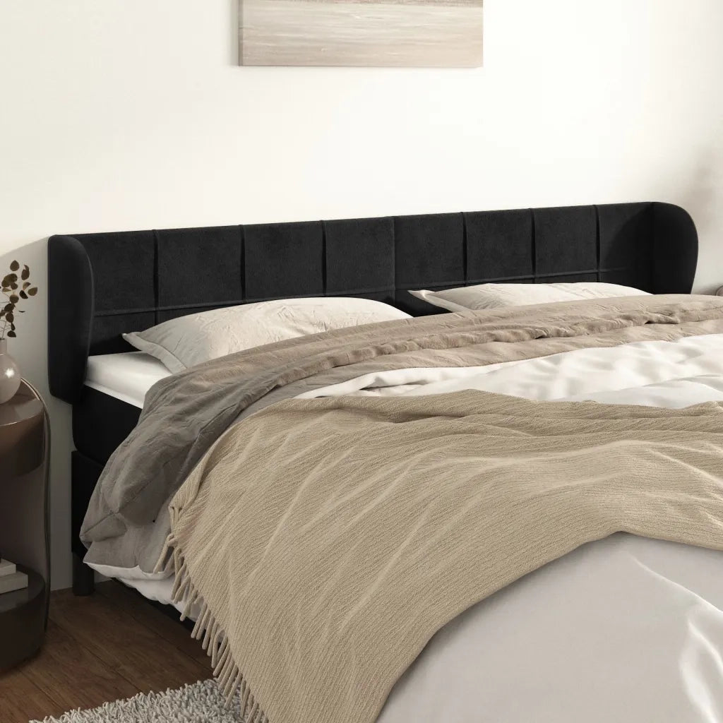 Testiera | Testata ad Orecchio Nera 163x23x78/88 cm in Velluto