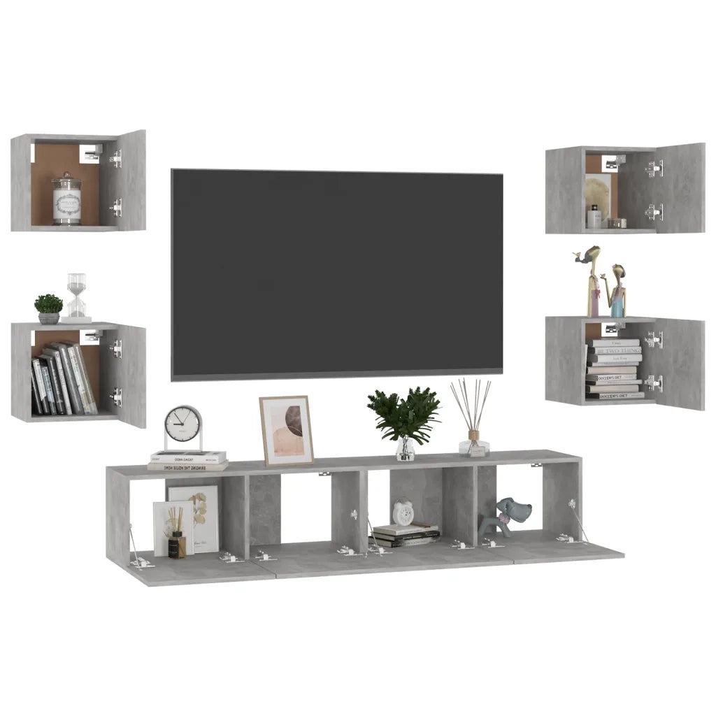 Set di Mobili Porta TV 6 pz Grigio Cemento in Legno Multistrato 3079082