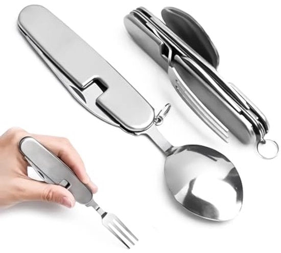 Set di cucina da campeggio 4-in-1 - Acciaio inox resistente alla ruggine per attività all'aperto