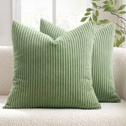Copri cuscino in flanella a righelli - Comodo e soffice - 45 x 45 cm - Verde oliva - Ideale per soggiorno e camera da letto