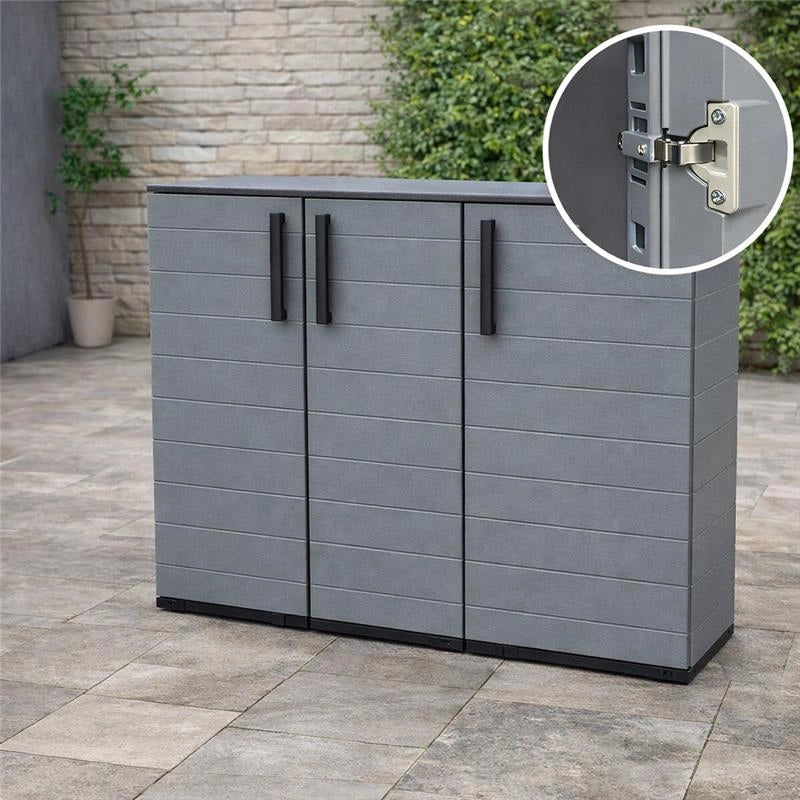 ARMADIO BASSO IN POLIPROPILENE CON 3 ANTE E RIPIANO 102 X 37 X H84 CM