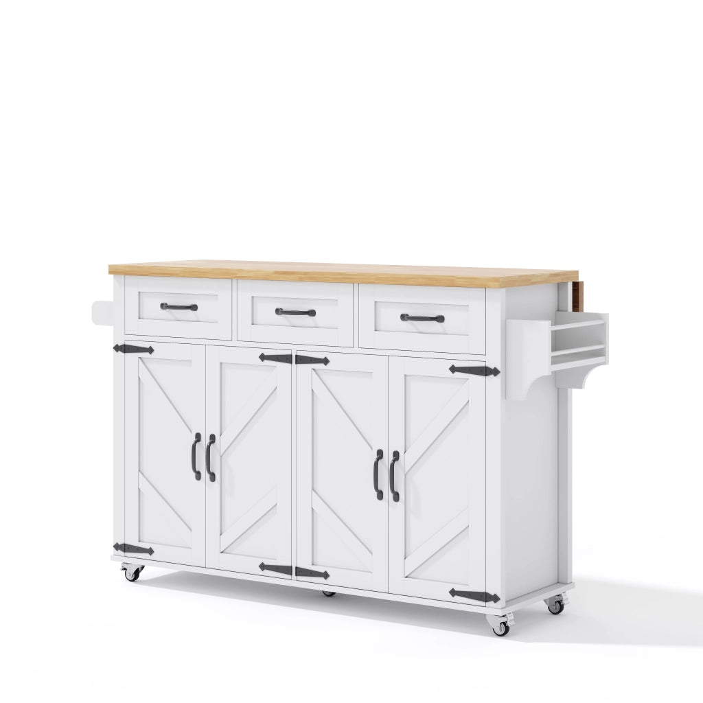 Carrello da Cucina con 4 Ante e 3 Cassetti; Piano Ribaltabile e Portaasciugamani; in MDF; 140x43(70)x90.5 cm