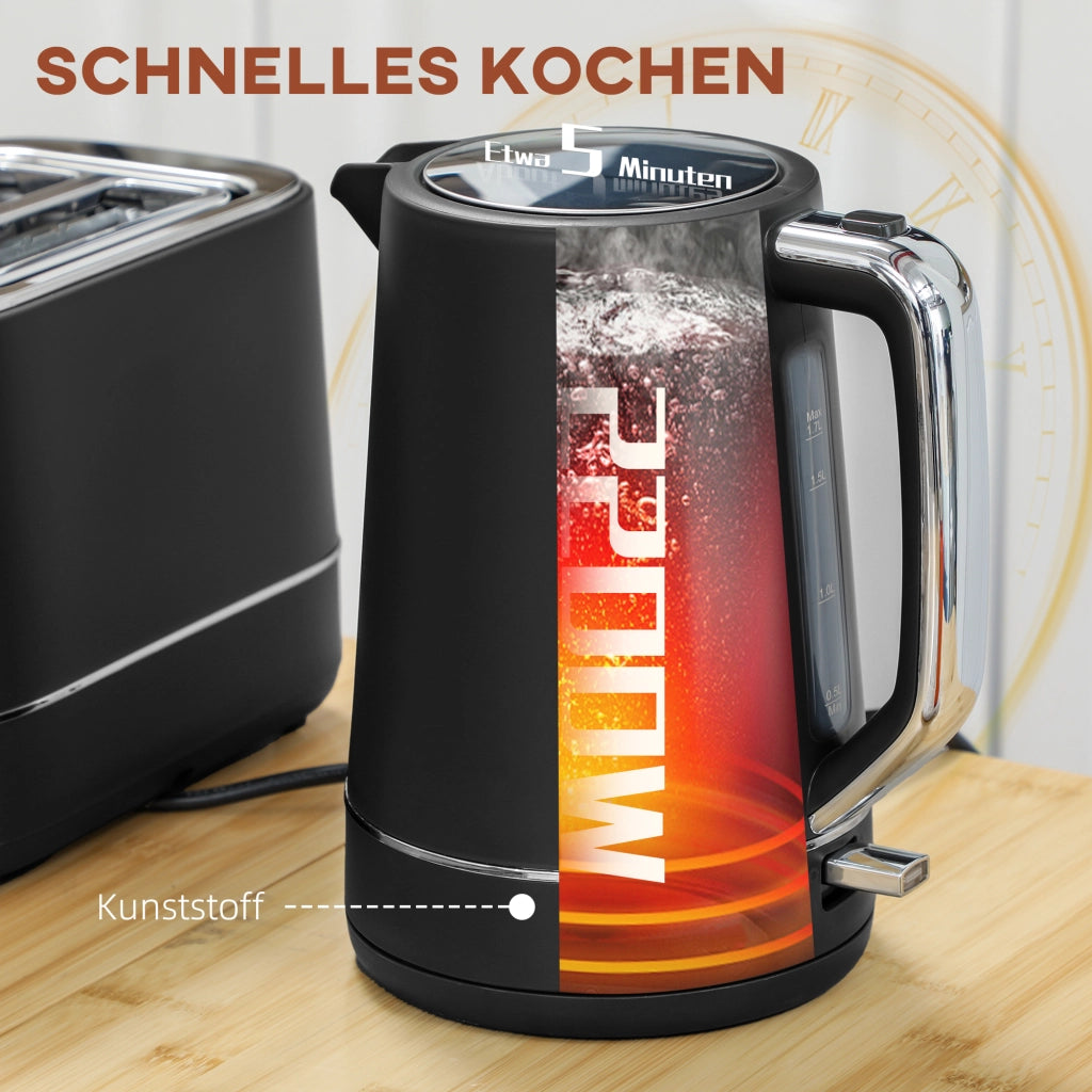 Bollitore e Toaster Set ¨C Zephmum ¨C 1,7L 6 Livelli Tostatura Nero/Acciaio