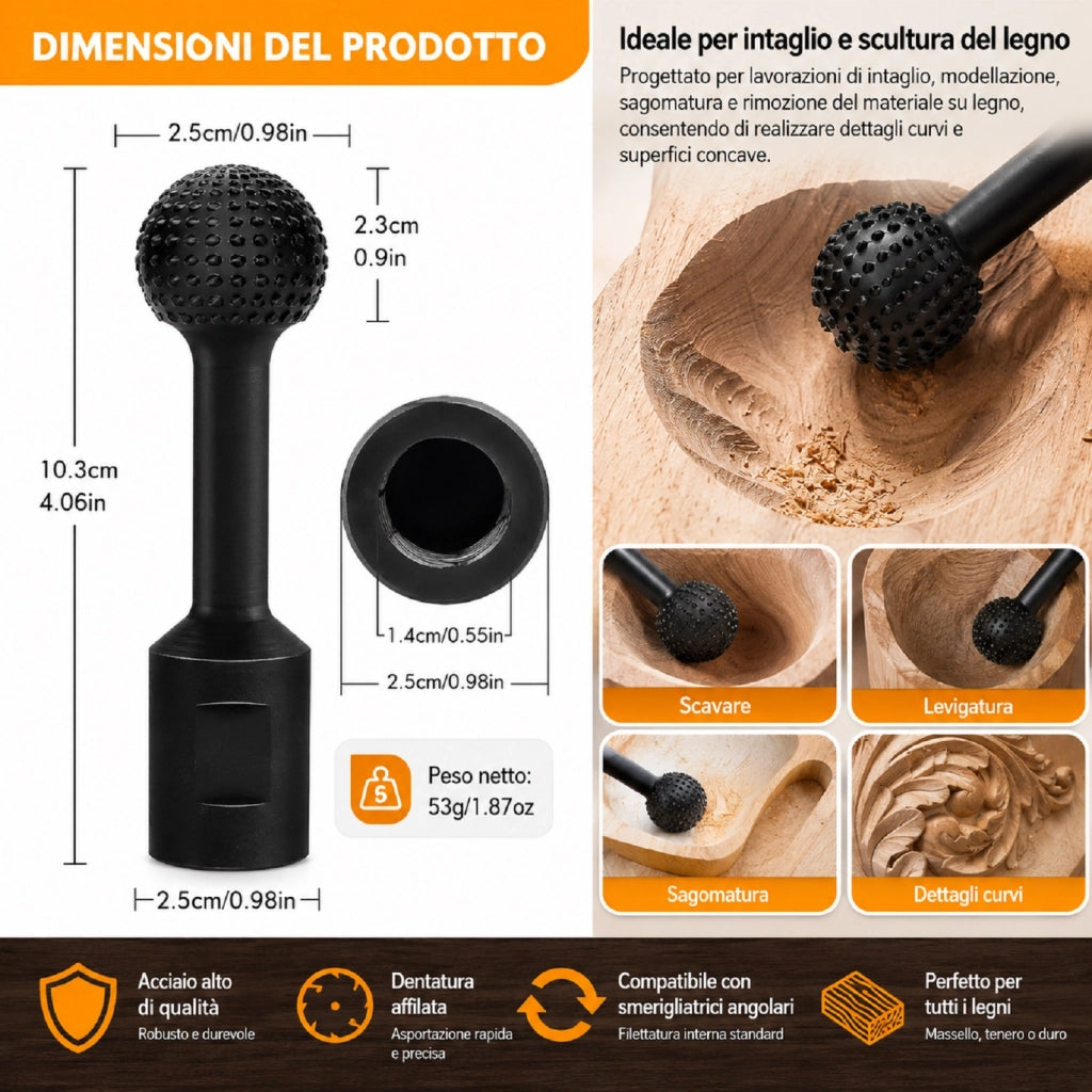Scalpello Sferico per Legno 14mm per Smerigliatrice 115/125 | 66011-25