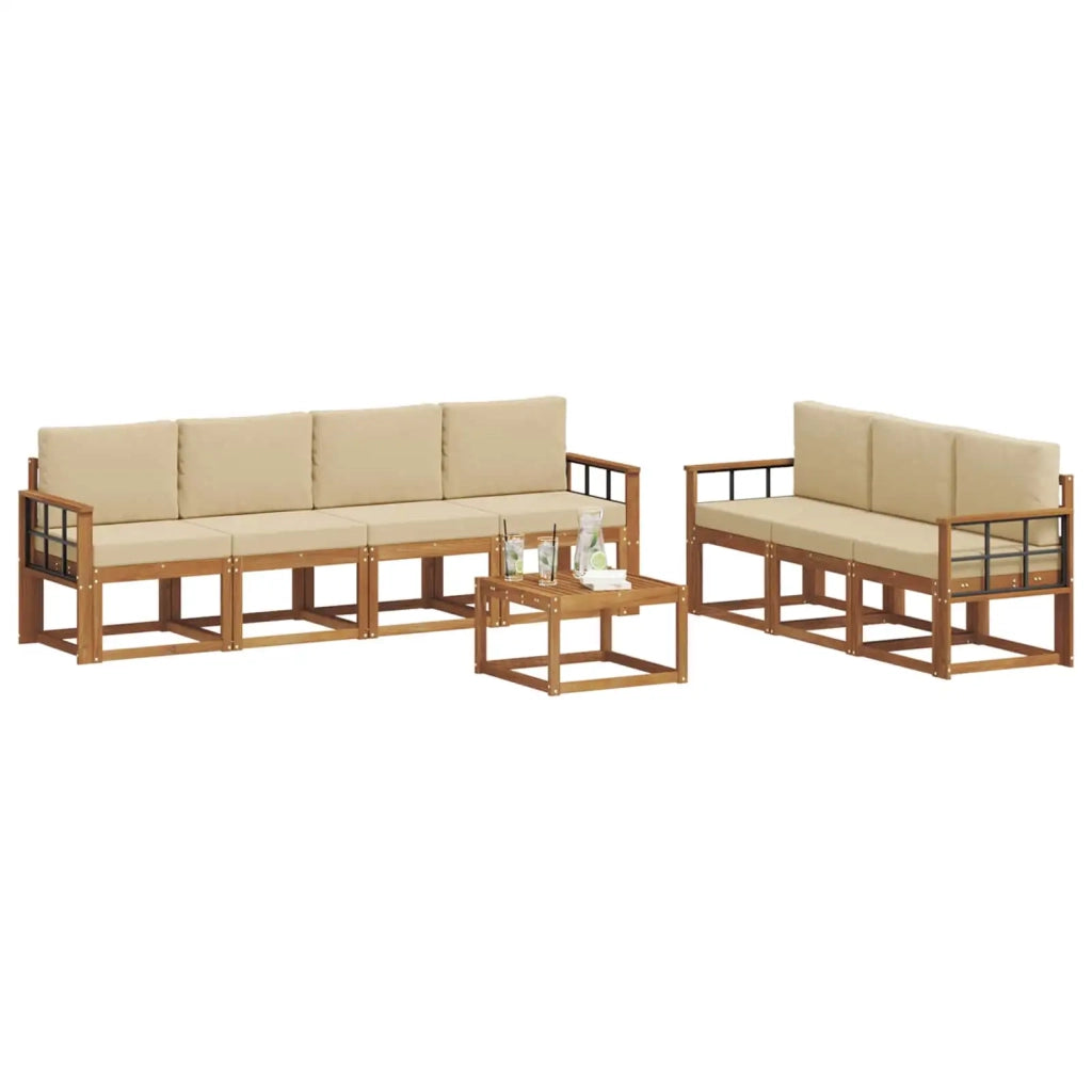 Set di divani da esterno con cuscino 8 pcs Naturale e Beige