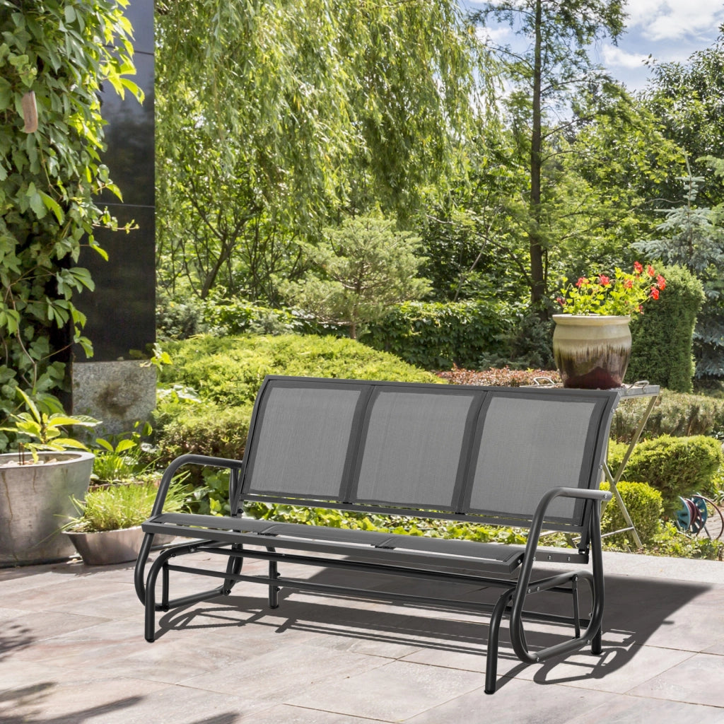Easycomfort Panchina a Dondolo da Giardino a 3 Posti in Metallo e Tessuto a Rete Traspirante, 147x75x85cm, Grigio