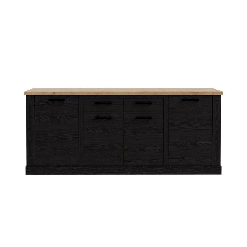 Madia Flux 4 ante e 2 cassetti in colore nero cabezone e top rovere riviera
