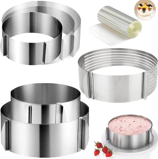 Set di anelli di sostegno, 4 pezzi, in acciaio inossidabile, anelli di sostegno regolabili da 15-30 cm, altezza 8,7 e 10,2 cm, 25-30 cm, tagli Genovese, rotondi, H8.2, anelli di sostegno 10 cm x 10 m.