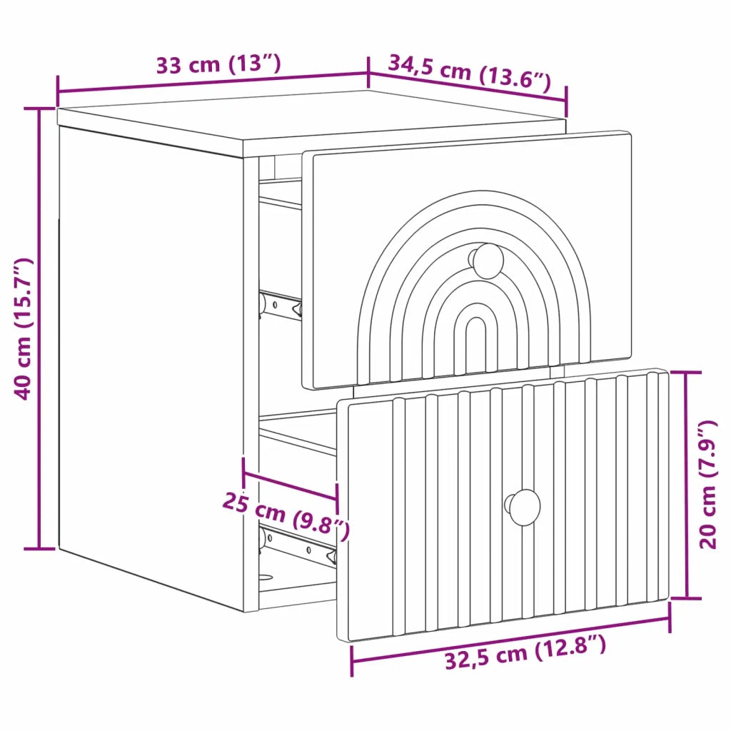 Comodino | Armadio da Notte | Mobiletto da notte a muro Rovere Sonoma 33 x 34,5 x 40 cm