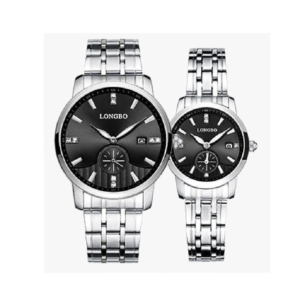 Trade Shop - Orologio Uomo Donna Longbo 80436 Analogico Data Impermeabile Acciaio Silver Nero -