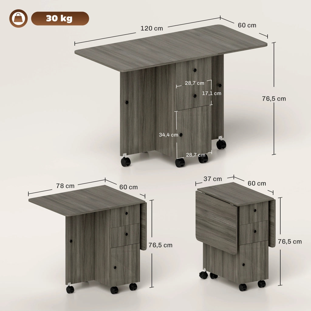 Tavolo da cucina pieghevole con 2 cassetti e 1 anta ¨C zephmum ¨C grigio