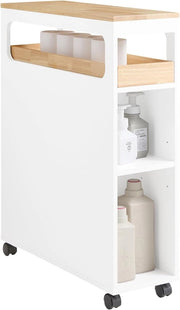 Mobile Bagno, Mobile Salvaspazio con 3 Cassetti, Ripiano in Legno e Rotelle – Mobiletti Stretti, Colonna Bagno da Terra, Struttura Resistente e Design Moderno BZR54-IV-WN