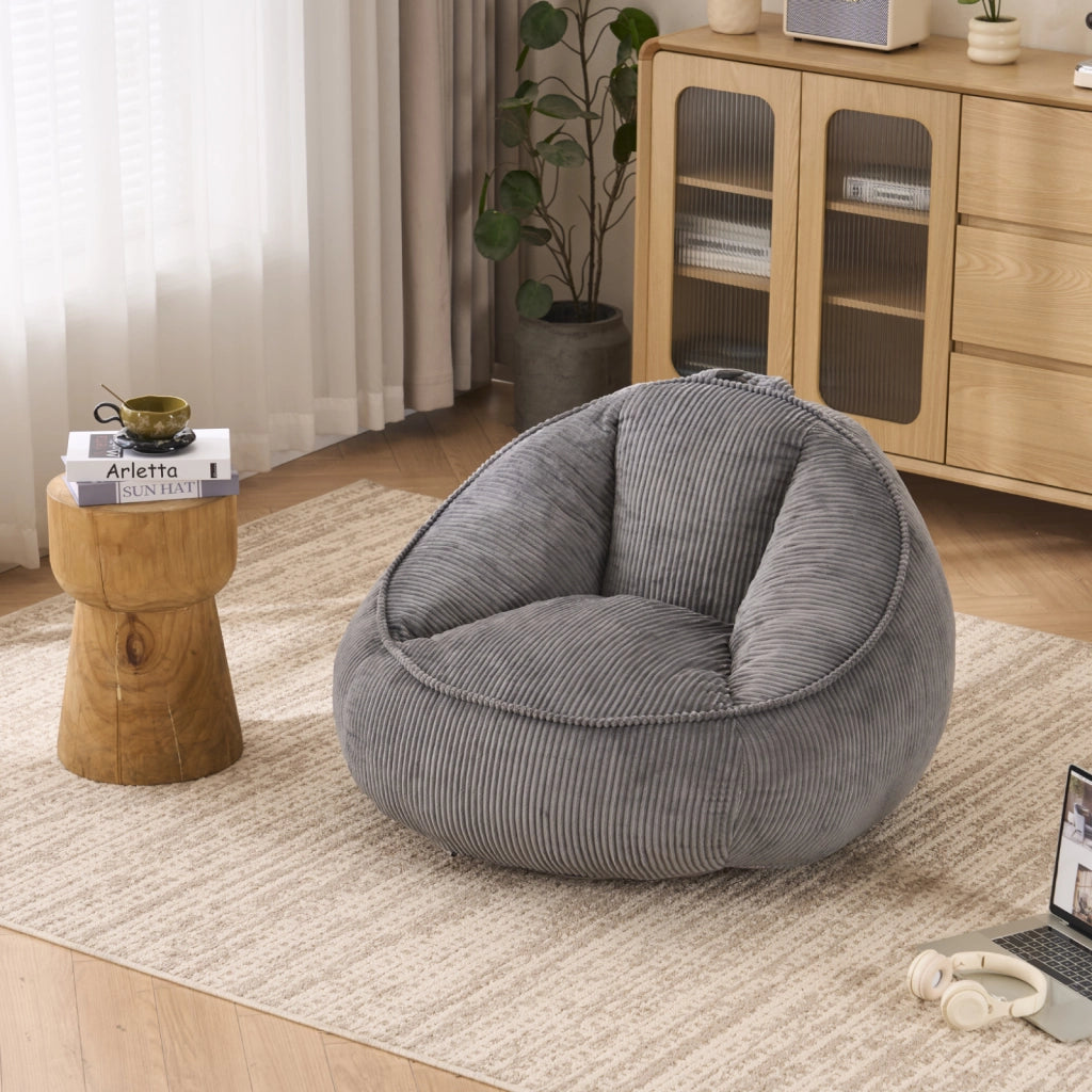 Pouf poltrona sacco con schienale ergonomico e imbottitura in schiuma viscoelastica velluto a coste grigio