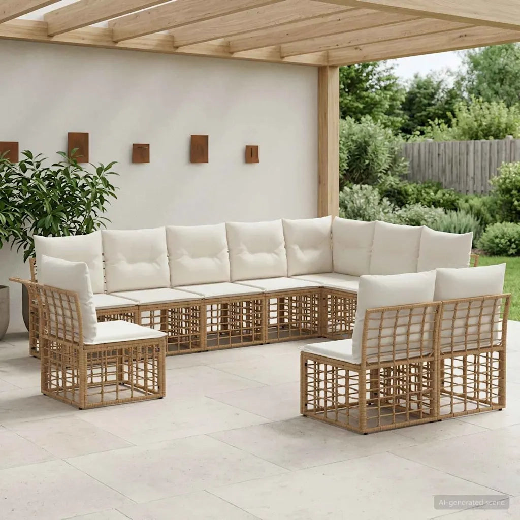 Set di divani da esterno 10 pcs Naturale e Bianco Crema