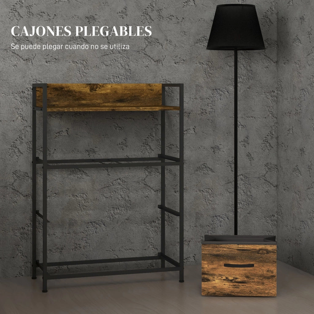 Cassettiera Tessuto con 4 Cassetti e Struttura in Acciaio Stile Industriale per Soggiorno ¨C zephmum ¨C 60x29x85 Marrone