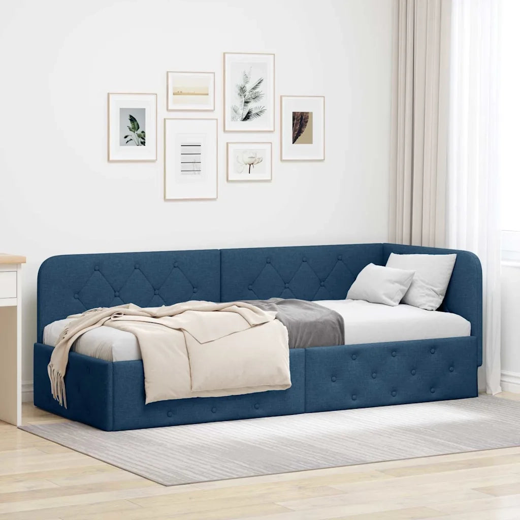 Cornice del letto ad angolo Blu 80 x 200 cm Tessuto
