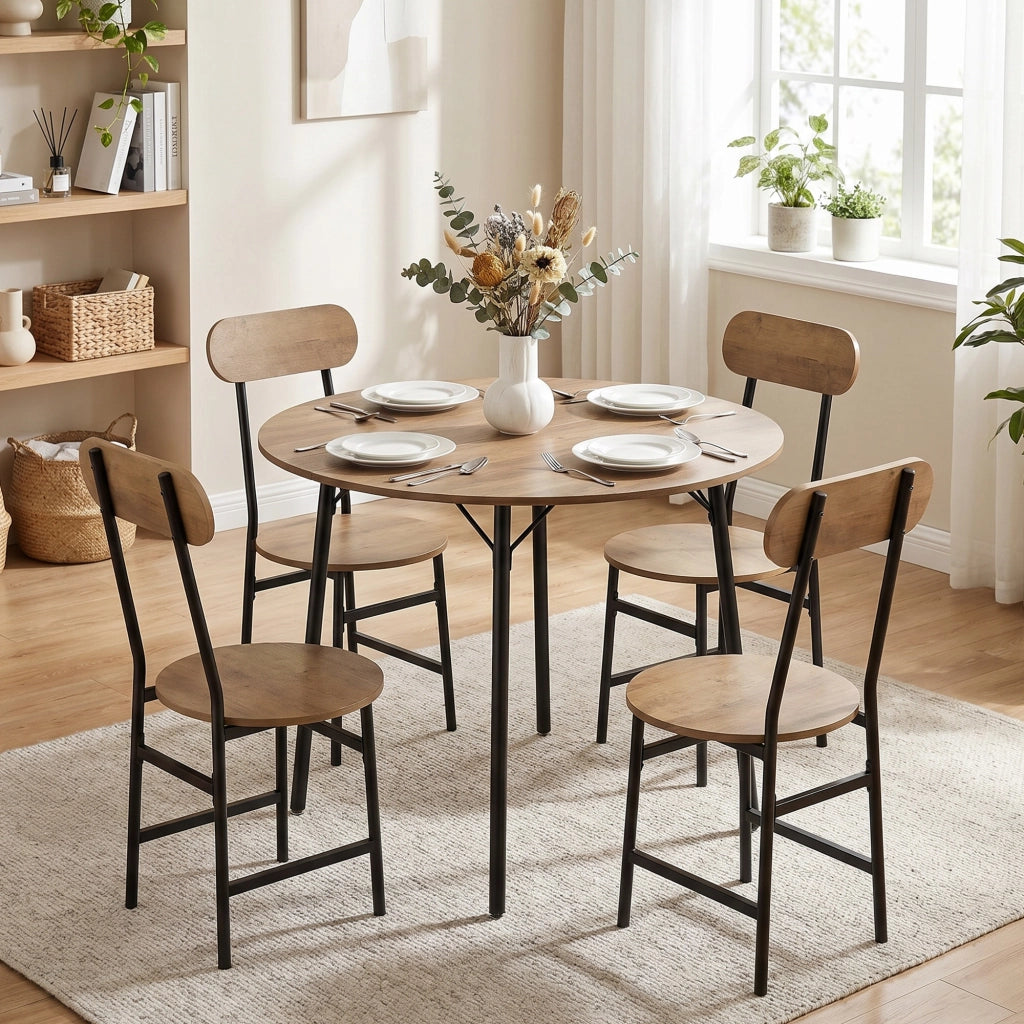 Set Tavolo e Sedie da Pranzo 5 Pezzi per 4 Persone Stile Industriale, Legno e Nero, 100x100x77 cm