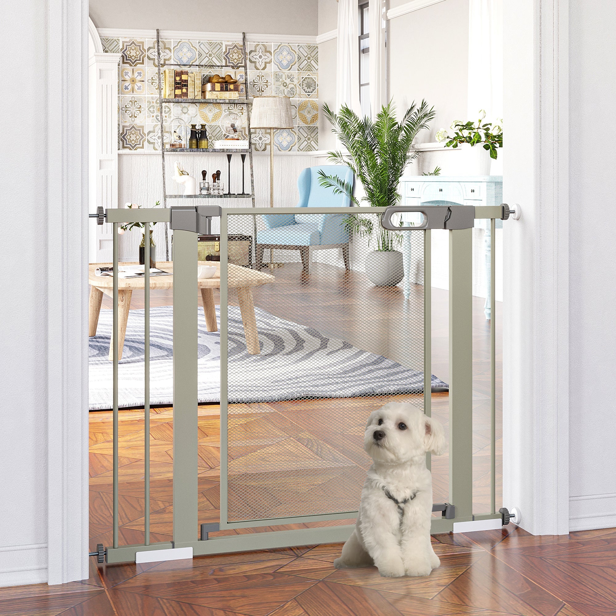 Cancelletto di Sicurezza per Cani Estensibile con Chiusura Automatica 75-103x76 cm Grigio