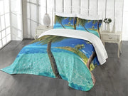Biancheria da letto con palme marine - Decorazione per la spiaggia - Biancheria da letto imbottita - 170 x 220 cm - Blu turquesa