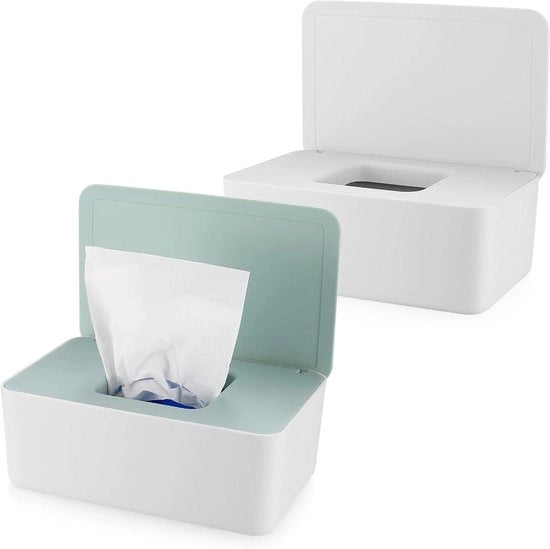 Dispensatore di Asciugamani per Bambini - Scatola di Archiviazione con Coperchio - Supporto per Asciugamani Secchi e Bagnati - Cassetto per Carta di Tovaglia - Asciugamani Freschi - Set da 2 - Copertura Bianca e Verde