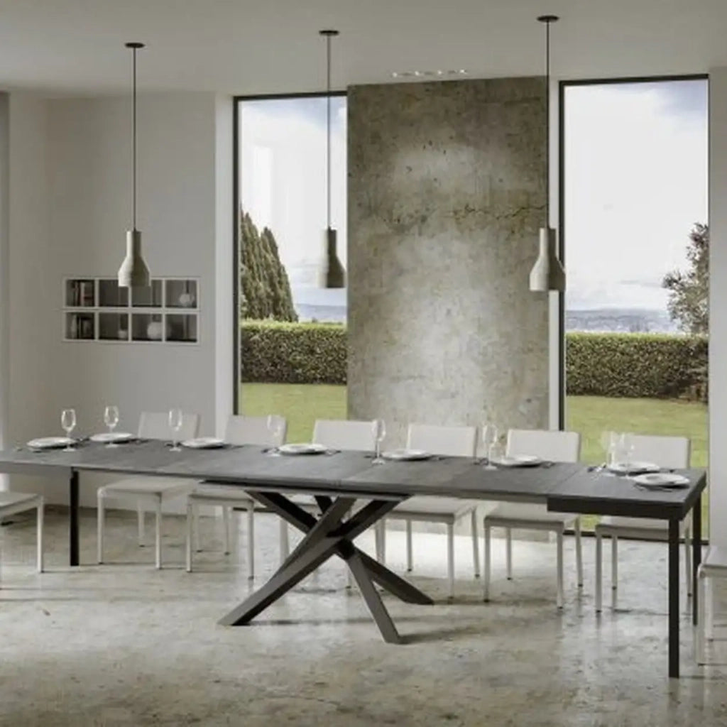 Tavolo allungabile 120/380x90 cm Volantis Evolution colore cemento telaio e gambe antracite