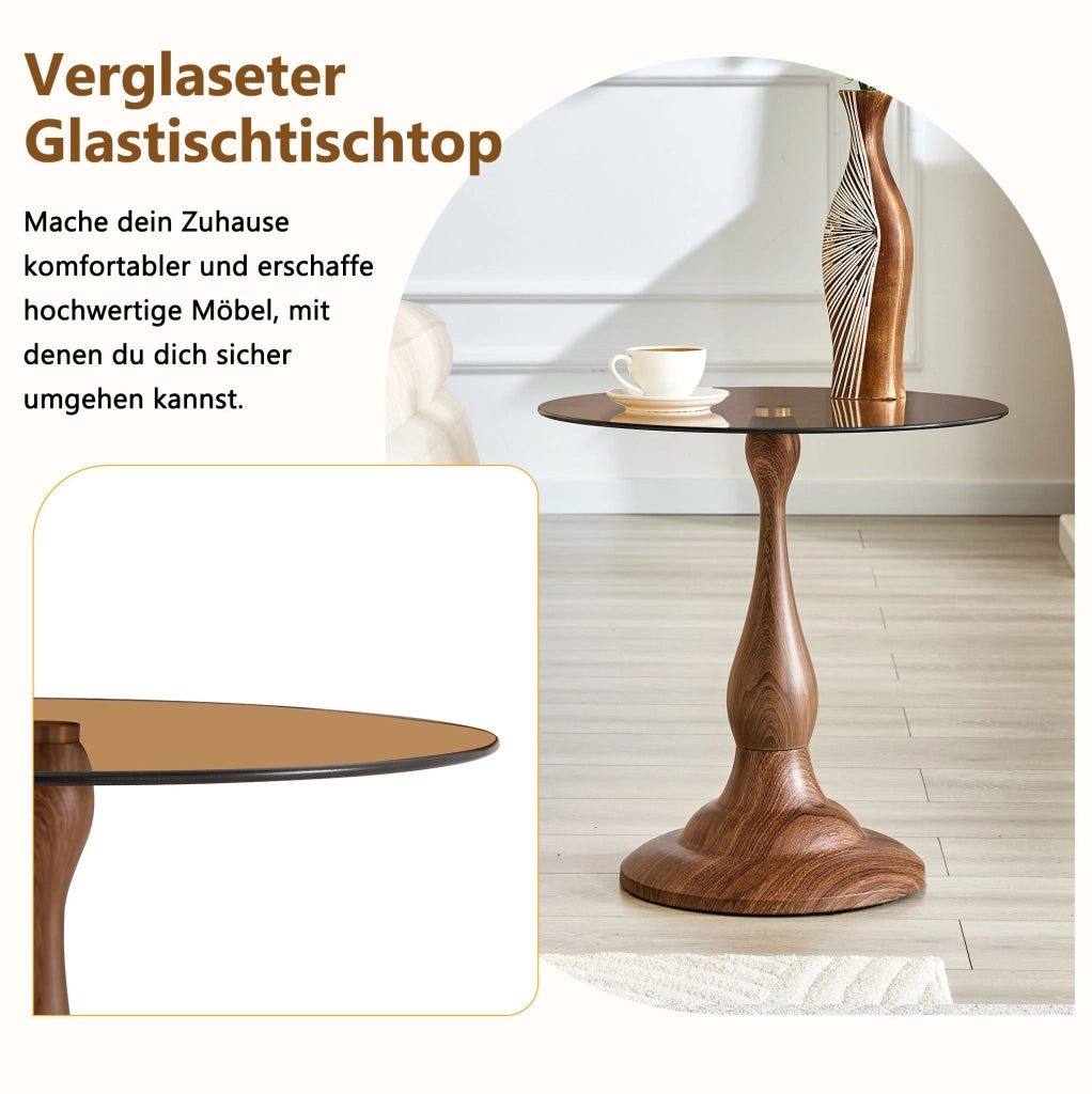 Tavolino rotondo in vetro temperato e metallo, Ø 50 cm, marrone