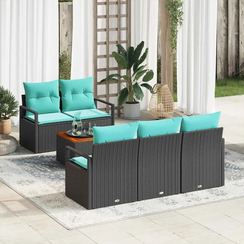 Set Divano da Giardino con cuscino 6 pcs Nero polyrattan
