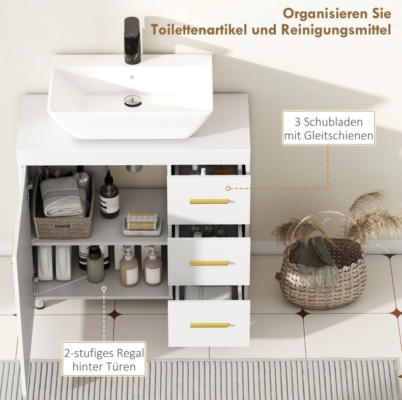 Mobile bagno sottolavabo bianco con ante e cassetti
