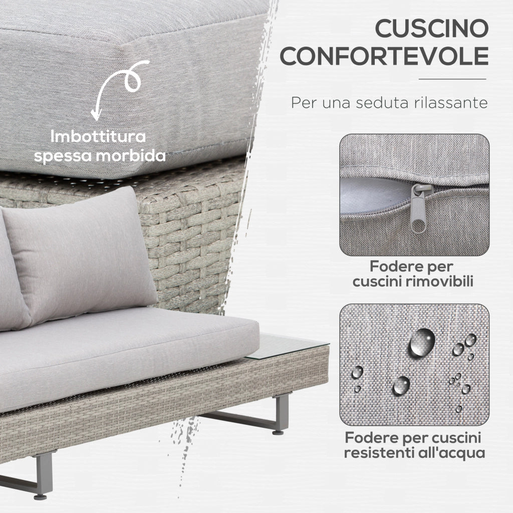 Set Divano da Giardino con Tavolino ¨C Zephmum ¨C Rattan Grigio 5 Pezzi