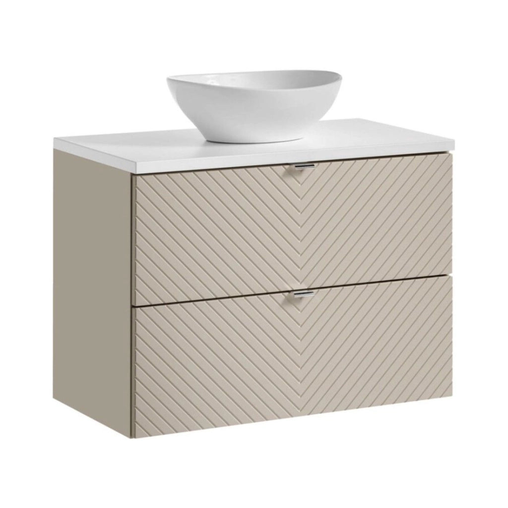Insieme AOKI: mobile sottolavabo con cassetti 80cm + piano lavabo bianco + lavabo bianco rotondo da appoggio